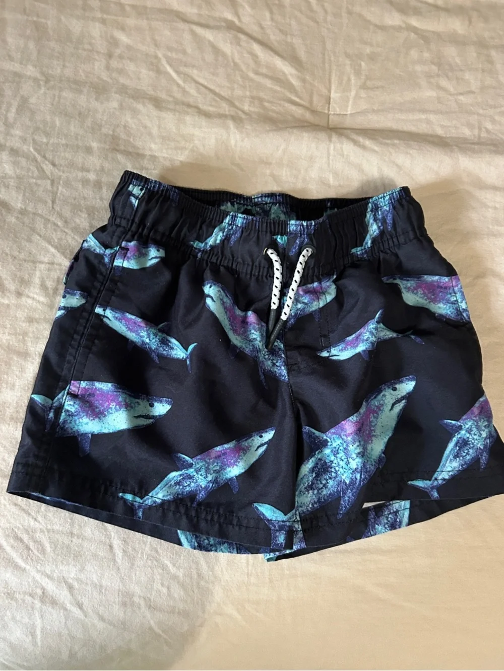 Boys 4/5 Black Swim Shorts with Blue and Purple Reef Print